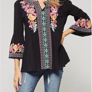 ANDREE Black Embellished Blouse  with 3/4 Sleeves